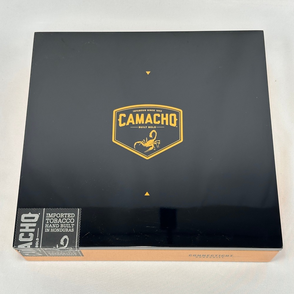 Camacho Connecticut Churchill Tobacciana Storage Black Orange Cigar Box Laquered